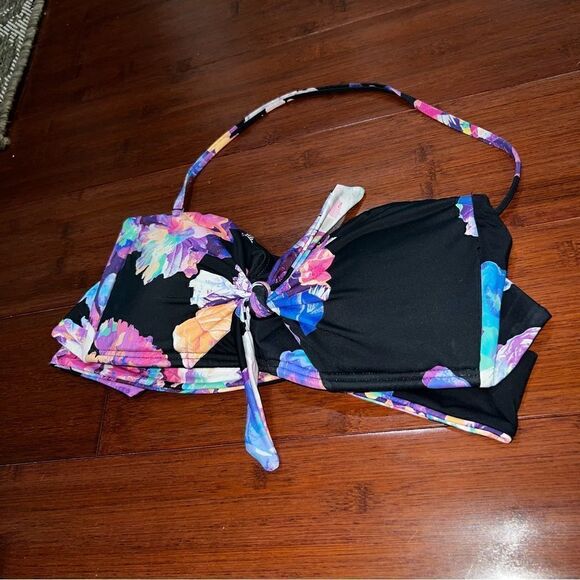 Women’s Multicolor Floral Black Bandeau Swimsuit Top - Picture 9 of 15